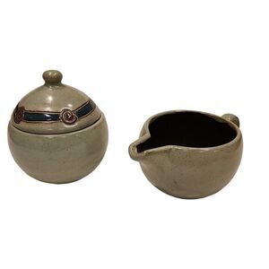 Mara Mexico Stoneware Pottery Sugar & Creamer Set Southwestern, Signed, VTG EUC